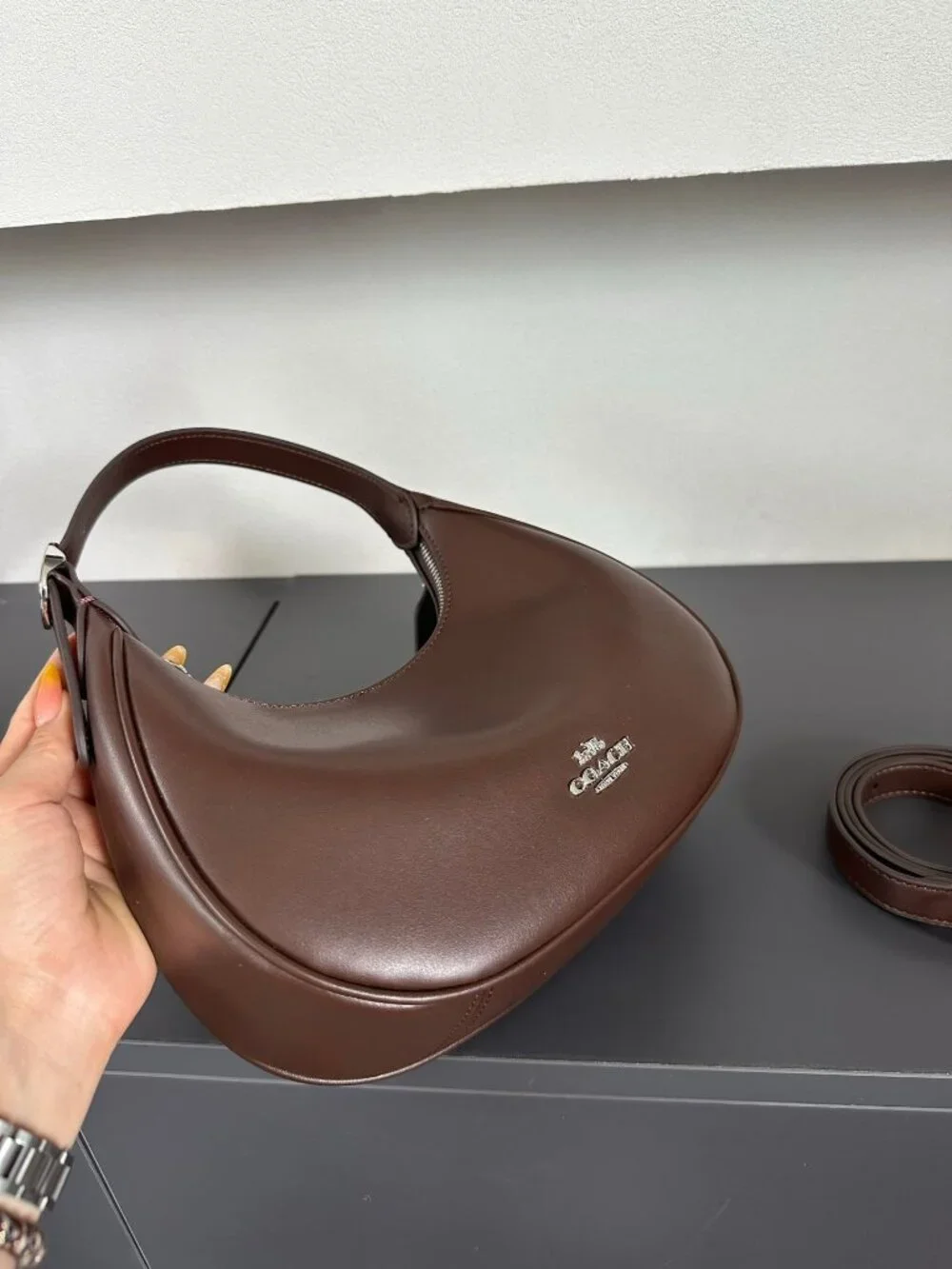 Coach Teri Hobo Brown Crescent-Shaped Armband Bag